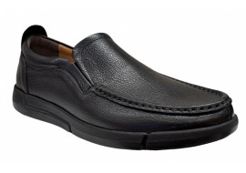 Pantofi barbati, casual, din piele naturala, cu elastic, Negru, TEST50N